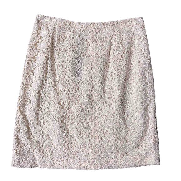 Talbots NWT Crochet Lace Embroidered Pencil Skirt Cream 16W Stretch Cottagecore - Picture 1 of 11